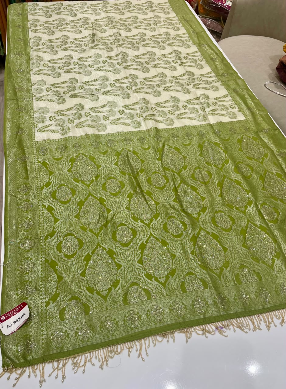 AJ-REKHA FANCY SOFT SILK FABRIC SAREE WITH BEAUTIFUL DESIGN WITH RICH PALLU DESIGN WITH SIROSKI WORK ON SAREE WITH BEAUTIFUL DESIGN WITH HEAVY TASSELS WITH BLOUSE