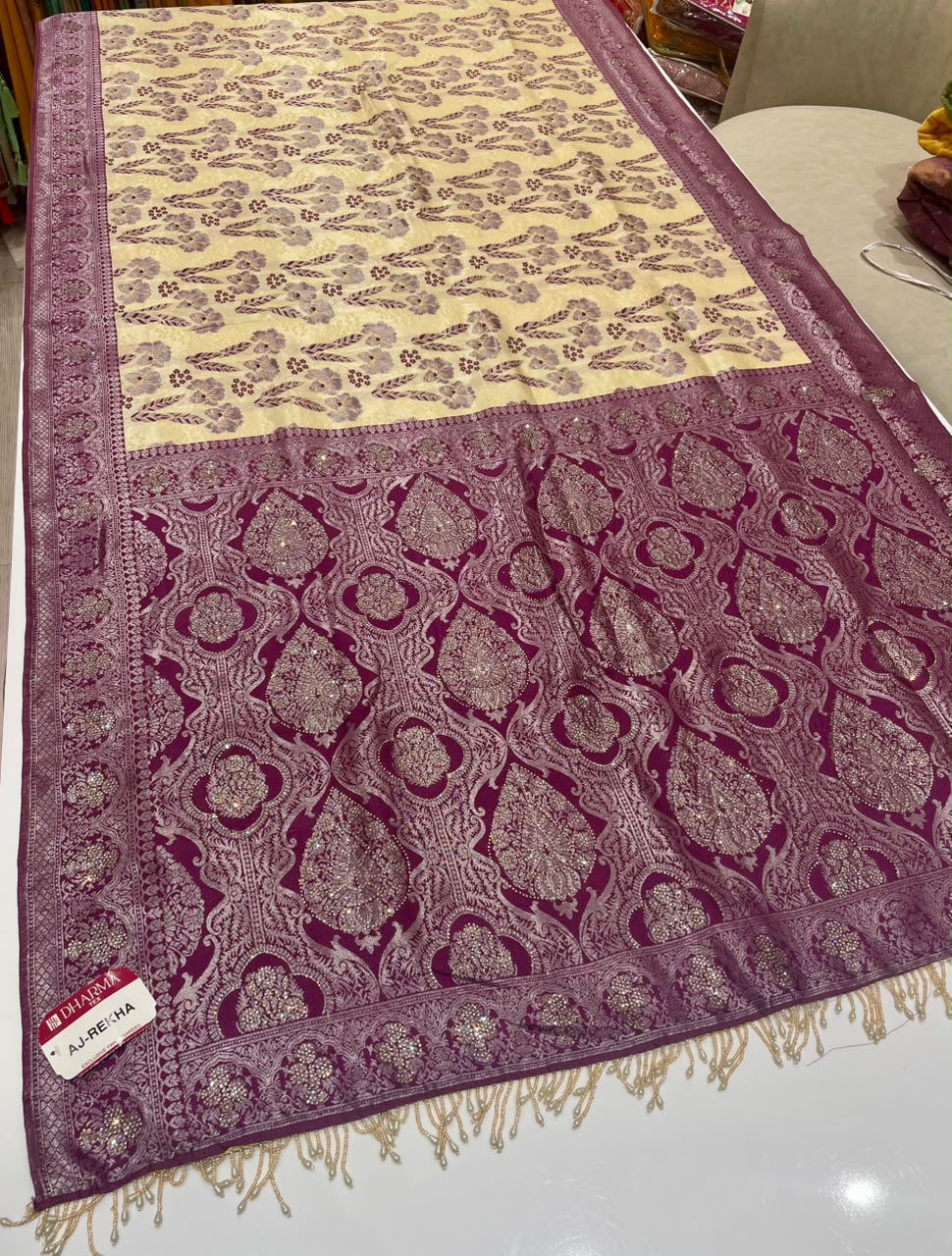 AJ-REKHA FANCY SOFT SILK FABRIC SAREE WITH BEAUTIFUL DESIGN WITH RICH PALLU DESIGN WITH SIROSKI WORK ON SAREE WITH BEAUTIFUL DESIGN WITH HEAVY TASSELS WITH BLOUSE