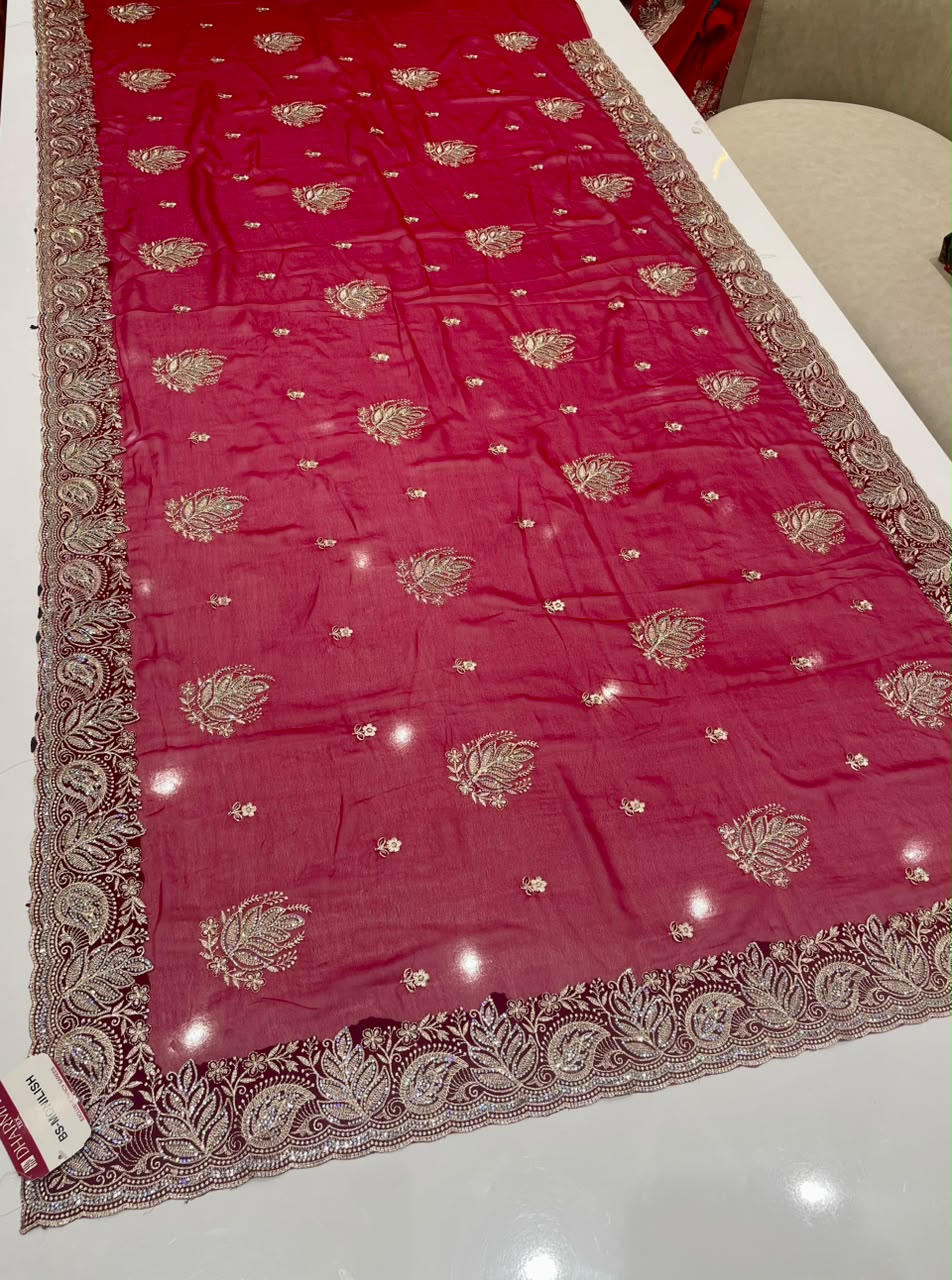BS-MONALISA FENDI SATIN FABRIIC SAREE WITH EMBROIDERY WORK WITH BEAUTIFUL DESIGN WITH DMC SIRSOSKI WORK WITH BEAUTIFUL CUTWORK WITH BEATIFUL BLOUSE