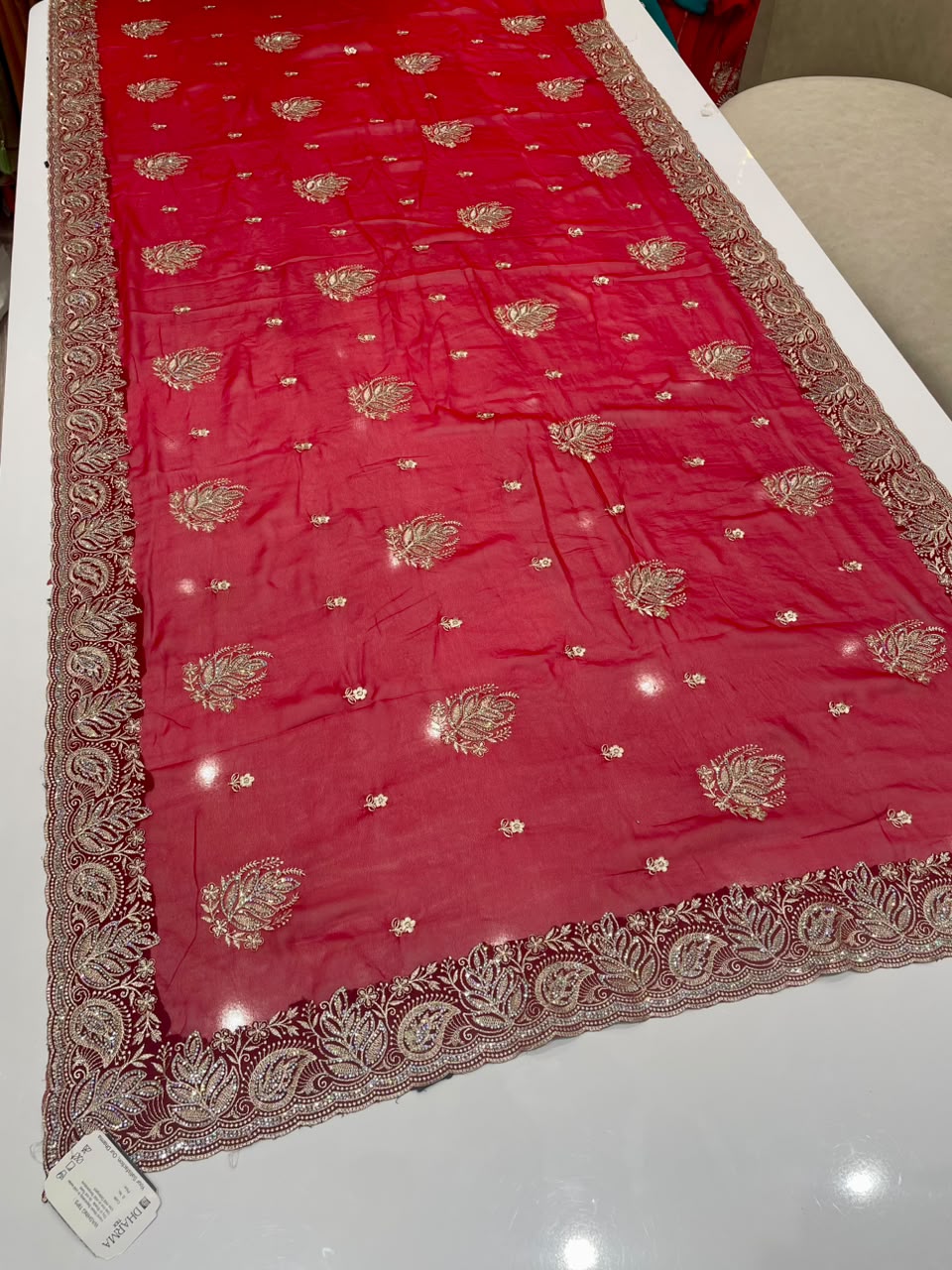 BS-MONALISA FENDI SATIN FABRIIC SAREE WITH EMBROIDERY WORK WITH BEAUTIFUL DESIGN WITH DMC SIRSOSKI WORK WITH BEAUTIFUL CUTWORK WITH BEATIFUL BLOUSE