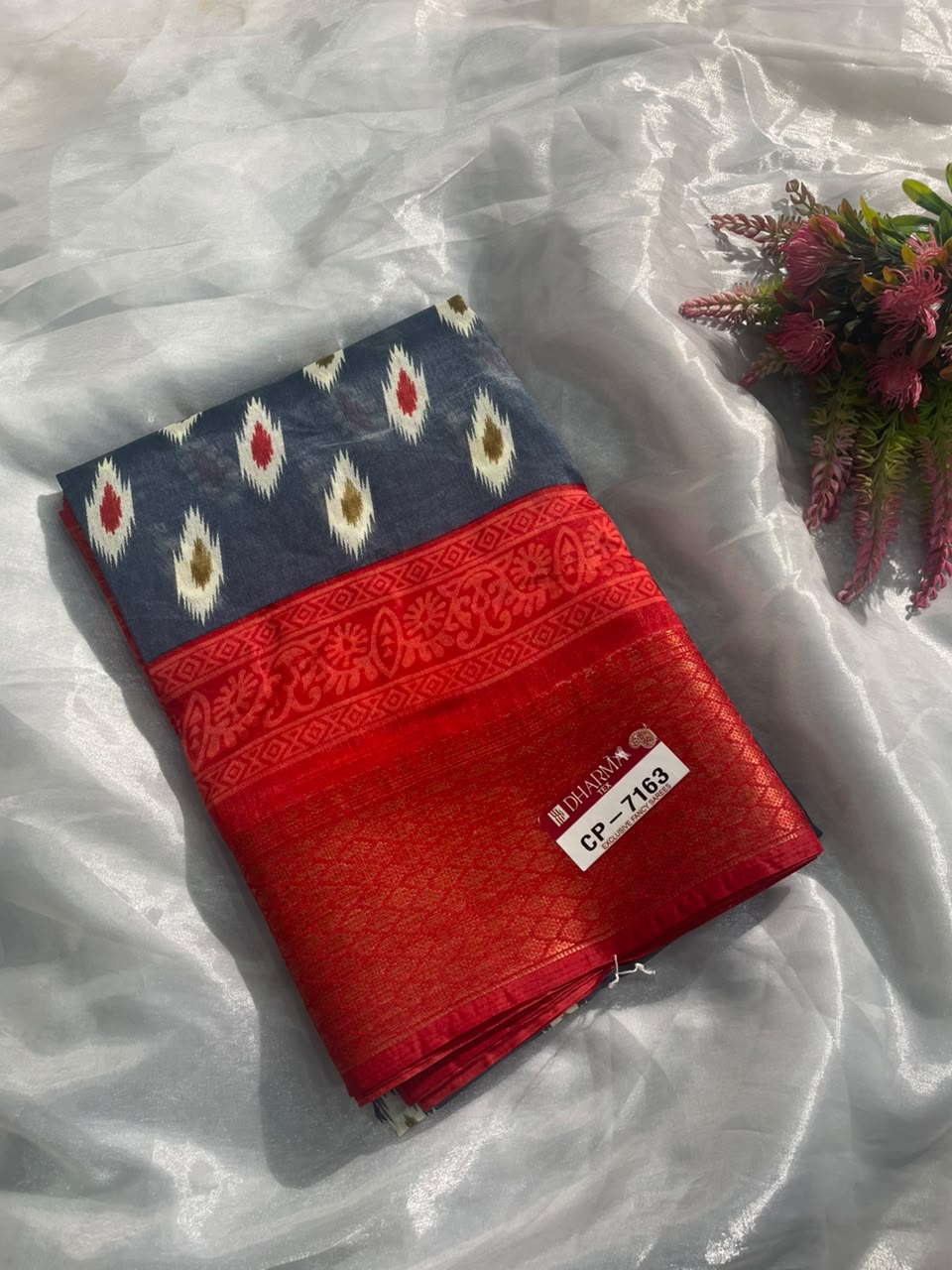CP-7163 DOLA DOBBY FABRIC SAREE WITH BEAUTIFUL FLORAL BUTTI PRINT WITH BEAUTIFUL PALLU DEISGN WITH BLOUSE