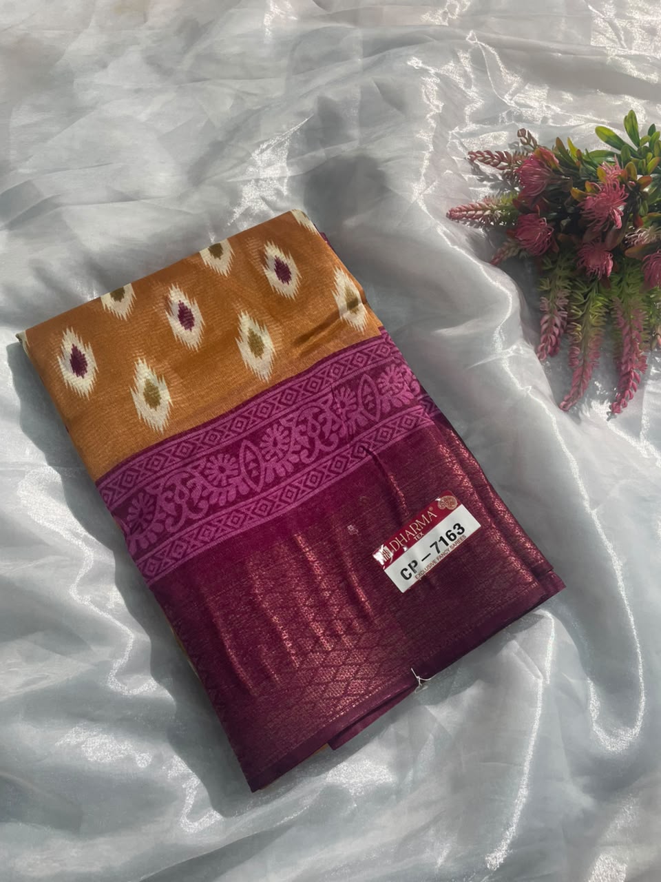 CP-7163 DOLA DOBBY FABRIC SAREE WITH BEAUTIFUL FLORAL BUTTI PRINT WITH BEAUTIFUL PALLU DEISGN WITH BLOUSE