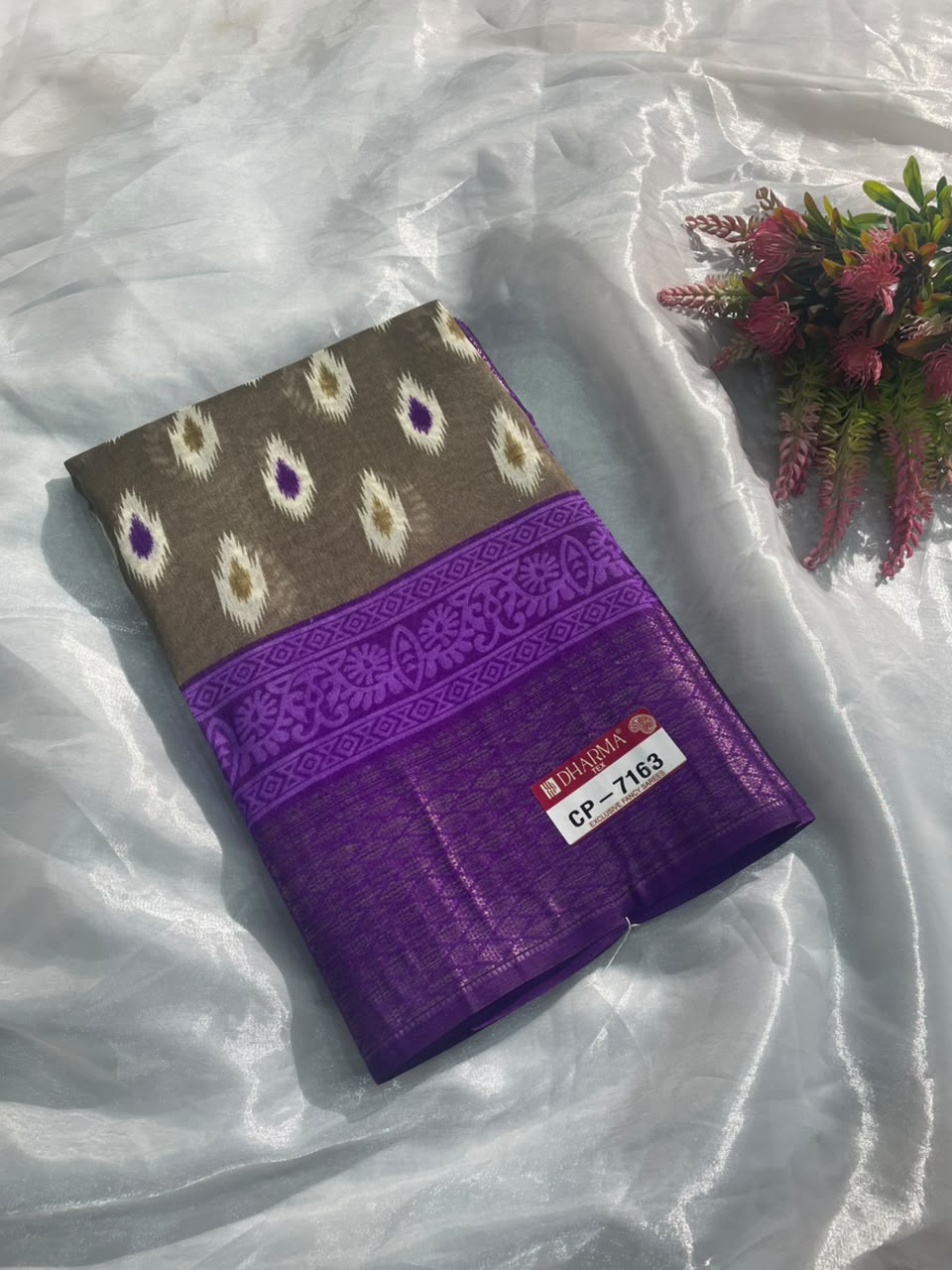 CP-7163 DOLA DOBBY FABRIC SAREE WITH BEAUTIFUL FLORAL BUTTI PRINT WITH BEAUTIFUL PALLU DEISGN WITH BLOUSE