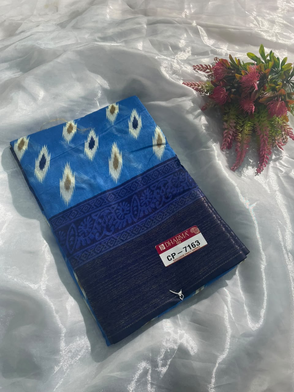 CP-7163 DOLA DOBBY FABRIC SAREE WITH BEAUTIFUL FLORAL BUTTI PRINT WITH BEAUTIFUL PALLU DEISGN WITH BLOUSE