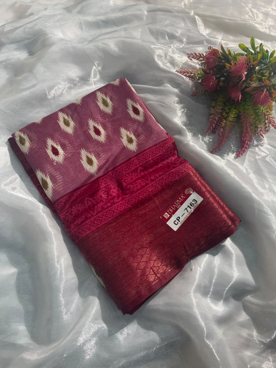 CP-7163 DOLA DOBBY FABRIC SAREE WITH BEAUTIFUL FLORAL BUTTI PRINT WITH BEAUTIFUL PALLU DEISGN WITH BLOUSE