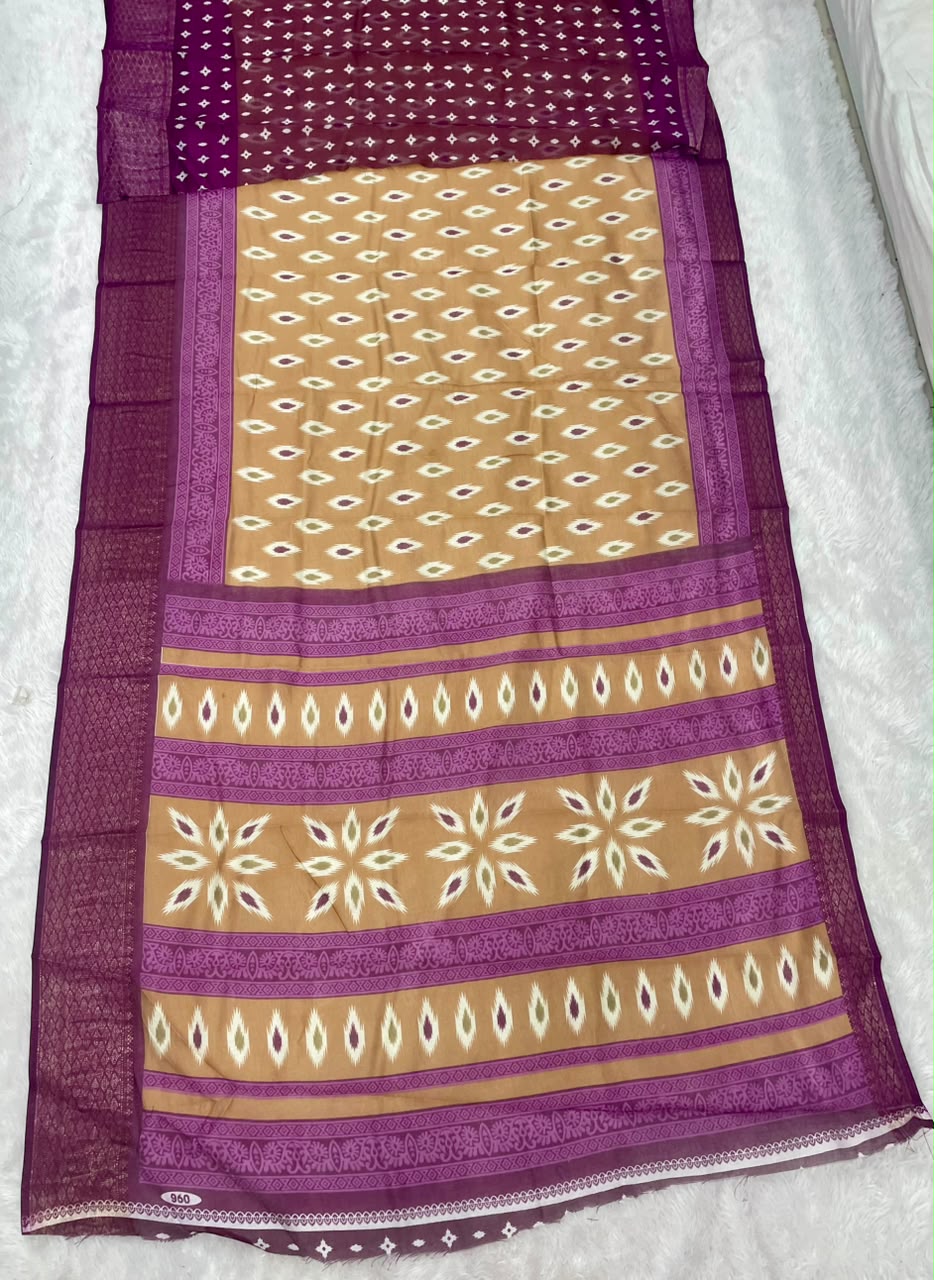 CP-7163 DOLA DOBBY FABRIC SAREE WITH BEAUTIFUL FLORAL BUTTI PRINT WITH BEAUTIFUL PALLU DEISGN WITH BLOUSE