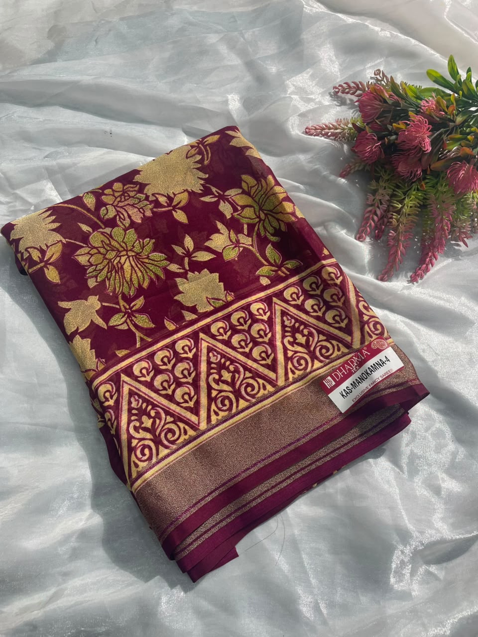 KAS-MANOKAMNA-4 PREMIUM VISKOS PATTA SAREE FEATURING AN ELEGANT FLORAL PRINT WITH A BEAUTIFUL DESIGNER BORDER WITH BEAUTIFUL BLOUSE