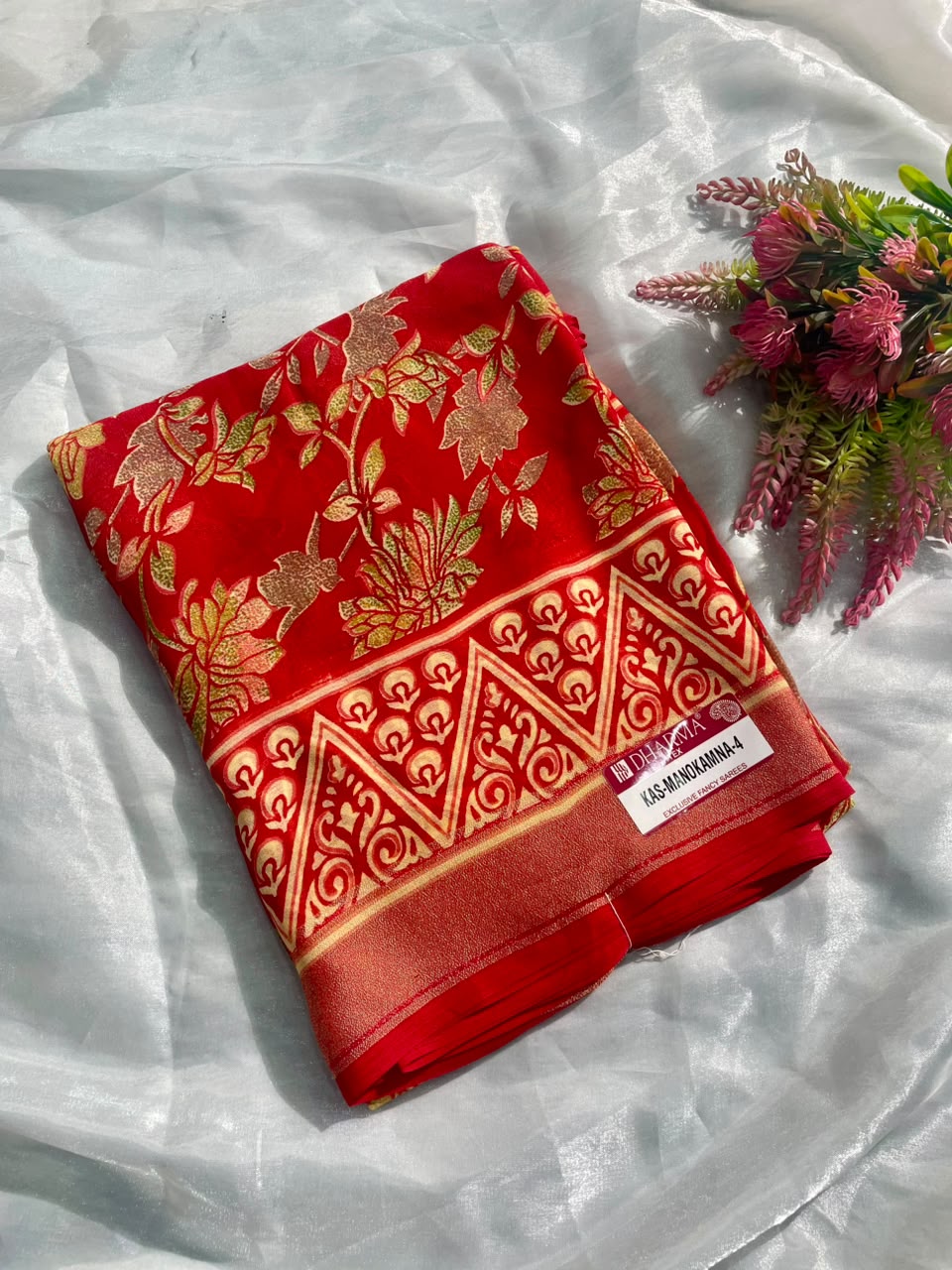 KAS-MANOKAMNA-4 PREMIUM VISKOS PATTA SAREE FEATURING AN ELEGANT FLORAL PRINT WITH A BEAUTIFUL DESIGNER BORDER WITH BEAUTIFUL BLOUSE