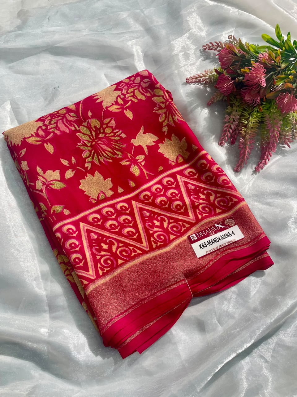 KAS-MANOKAMNA-4 PREMIUM VISKOS PATTA SAREE FEATURING AN ELEGANT FLORAL PRINT WITH A BEAUTIFUL DESIGNER BORDER WITH BEAUTIFUL BLOUSE