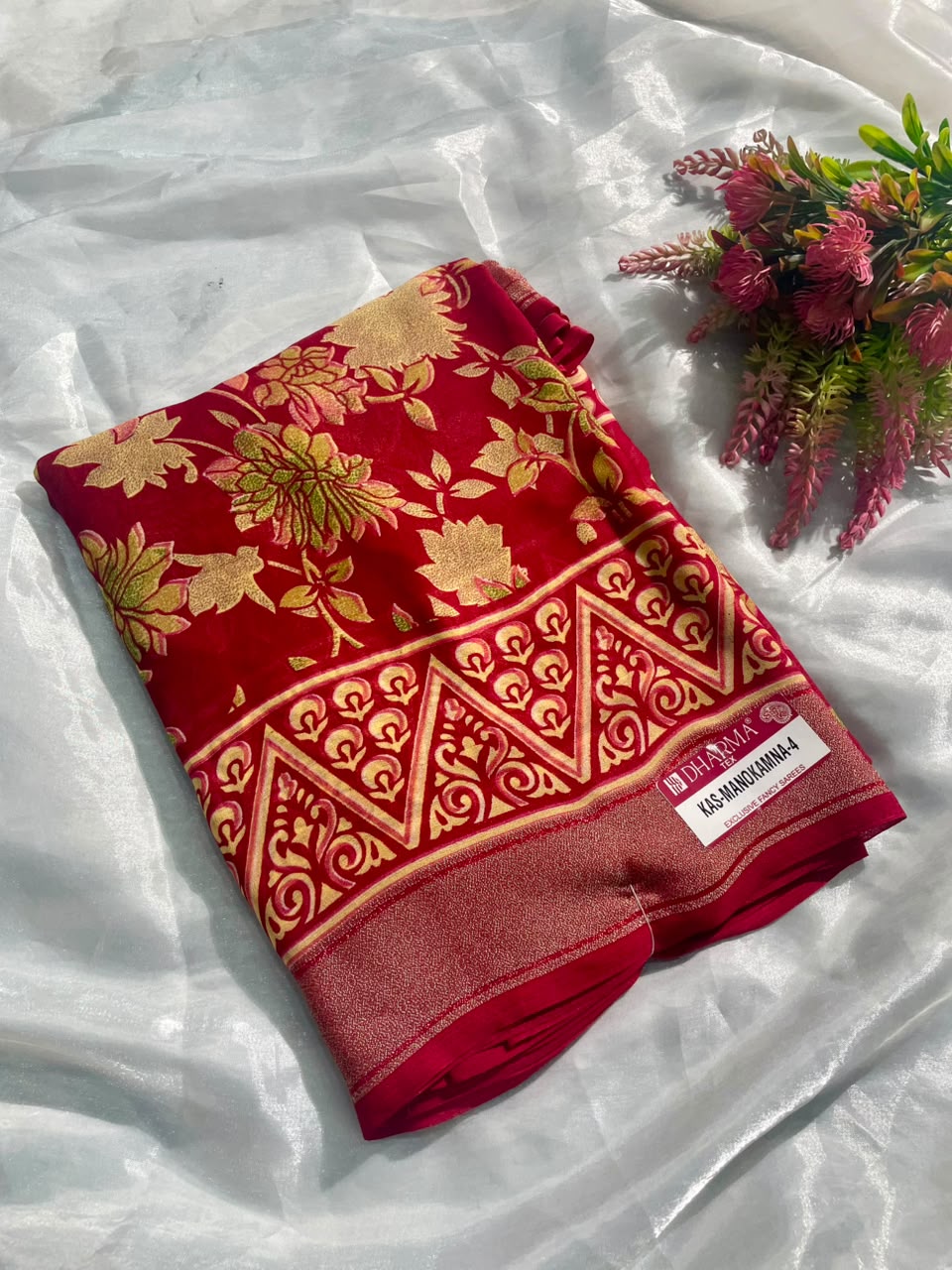 KAS-MANOKAMNA-4 PREMIUM VISKOS PATTA SAREE FEATURING AN ELEGANT FLORAL PRINT WITH A BEAUTIFUL DESIGNER BORDER WITH BEAUTIFUL BLOUSE