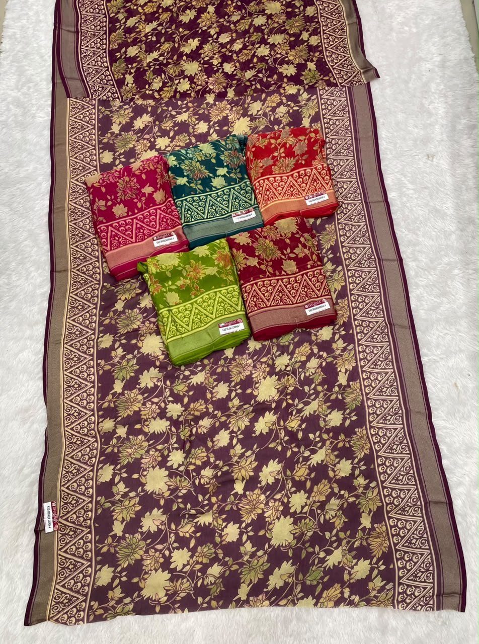 KAS-MANOKAMNA-4 PREMIUM VISKOS PATTA SAREE FEATURING AN ELEGANT FLORAL PRINT WITH A BEAUTIFUL DESIGNER BORDER WITH BEAUTIFUL BLOUSE