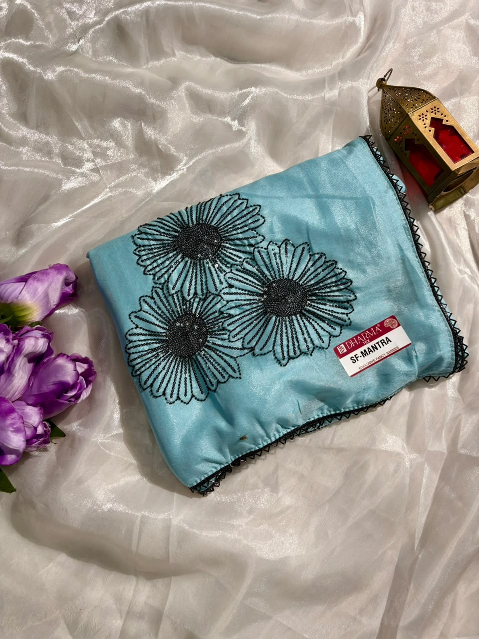 SF-MANTRA CHOCOLATE FABRIC SAREE WITH ELEGANT FLORAL EMBROIDERY WORK AND BEADS WORK, PAIRED WITH A LOVELY MATCHING BLOUSE