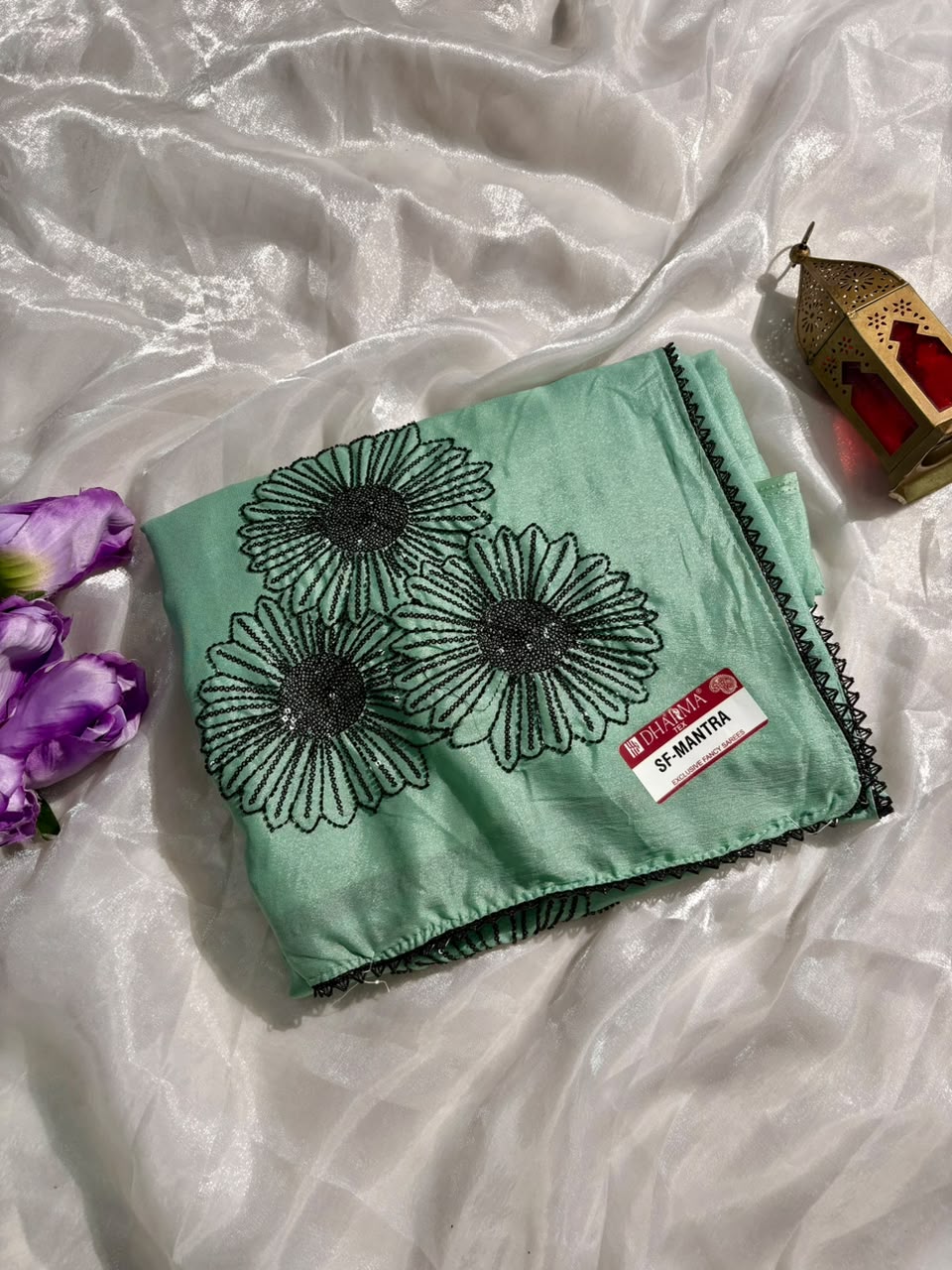 SF-MANTRA CHOCOLATE FABRIC SAREE WITH ELEGANT FLORAL EMBROIDERY WORK AND BEADS WORK, PAIRED WITH A LOVELY MATCHING BLOUSE