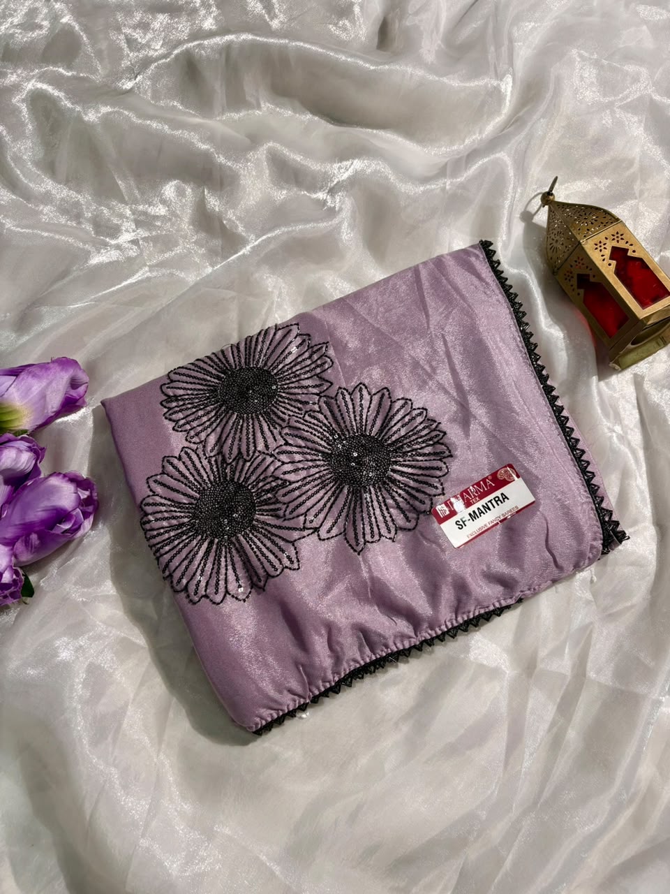 SF-MANTRA CHOCOLATE FABRIC SAREE WITH ELEGANT FLORAL EMBROIDERY WORK AND BEADS WORK, PAIRED WITH A LOVELY MATCHING BLOUSE