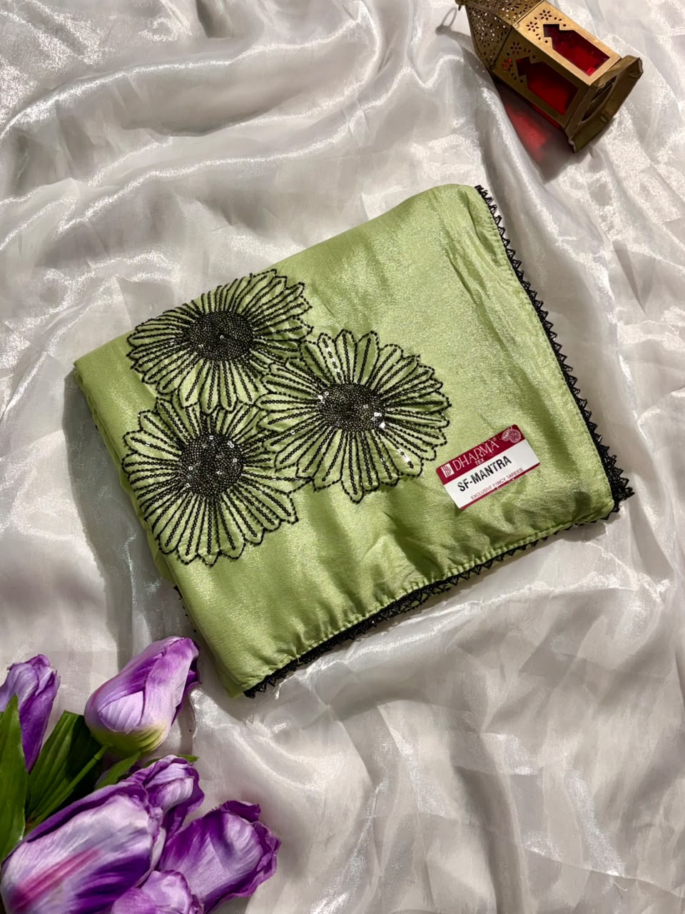 SF-MANTRA CHOCOLATE FABRIC SAREE WITH ELEGANT FLORAL EMBROIDERY WORK AND BEADS WORK, PAIRED WITH A LOVELY MATCHING BLOUSE