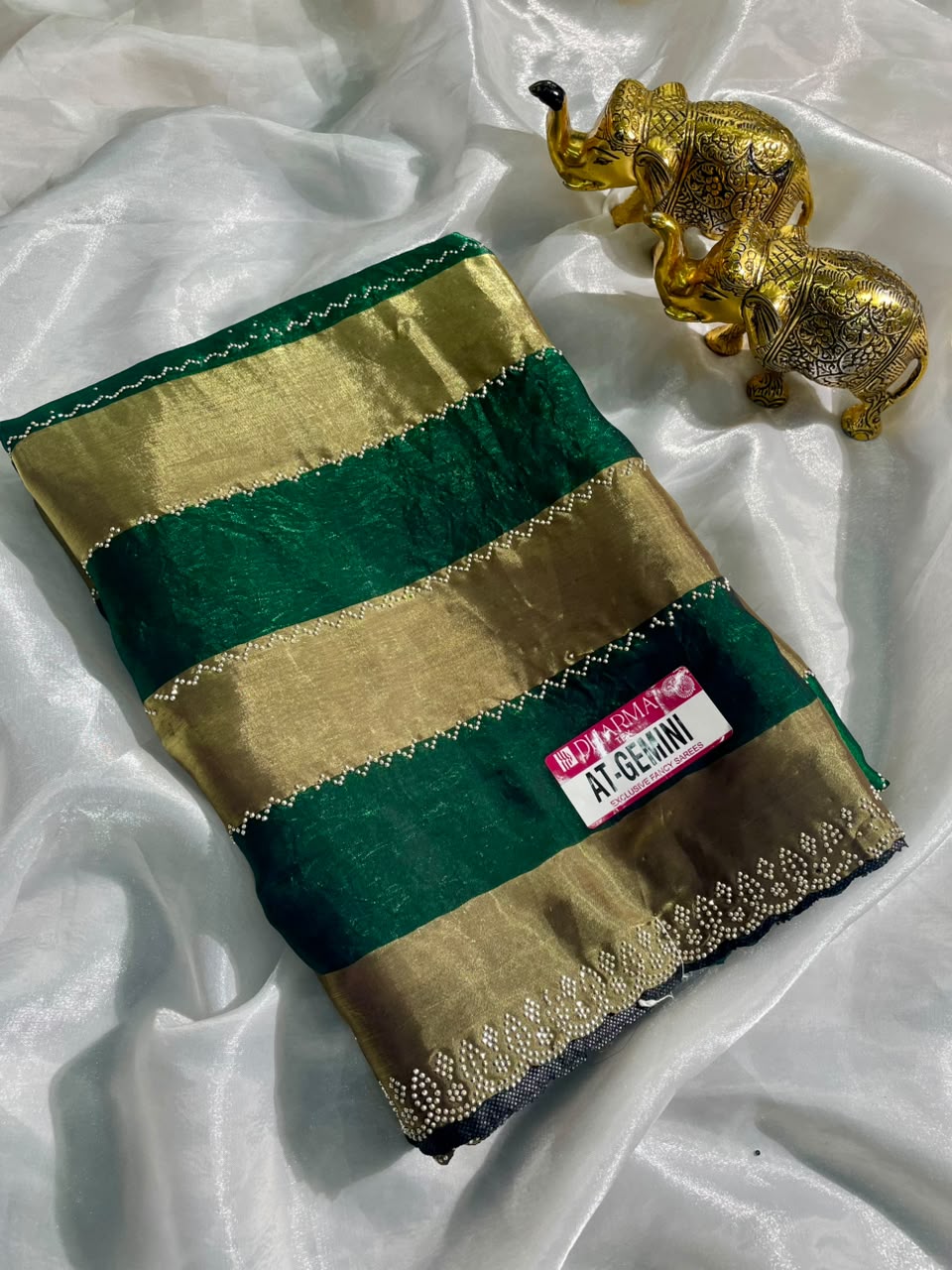 AT-GEMINI SATIN PATTA FABRIC SAREE WITH BEAUITFUL DESIGN WITH TRENDING SAREE AND SIROSKI WORK ON SAREE WITH BLOUSE