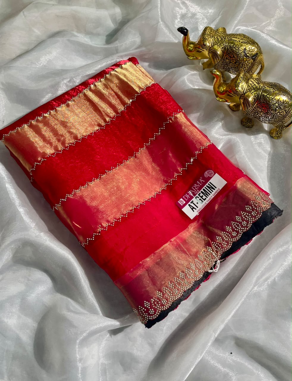 AT-GEMINI SATIN PATTA FABRIC SAREE WITH BEAUITFUL DESIGN WITH TRENDING SAREE AND SIROSKI WORK ON SAREE WITH BLOUSE