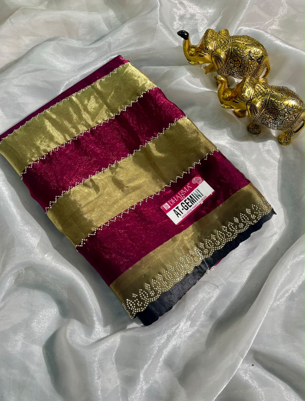 AT-GEMINI SATIN PATTA FABRIC SAREE WITH BEAUITFUL DESIGN WITH TRENDING SAREE AND SIROSKI WORK ON SAREE WITH BLOUSE