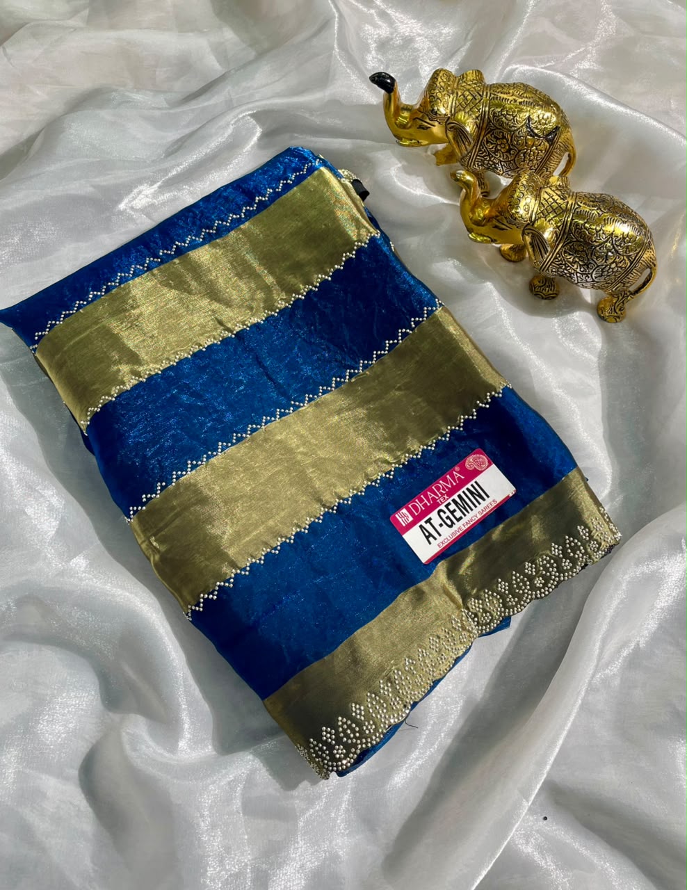 AT-GEMINI SATIN PATTA FABRIC SAREE WITH BEAUITFUL DESIGN WITH TRENDING SAREE AND SIROSKI WORK ON SAREE WITH BLOUSE