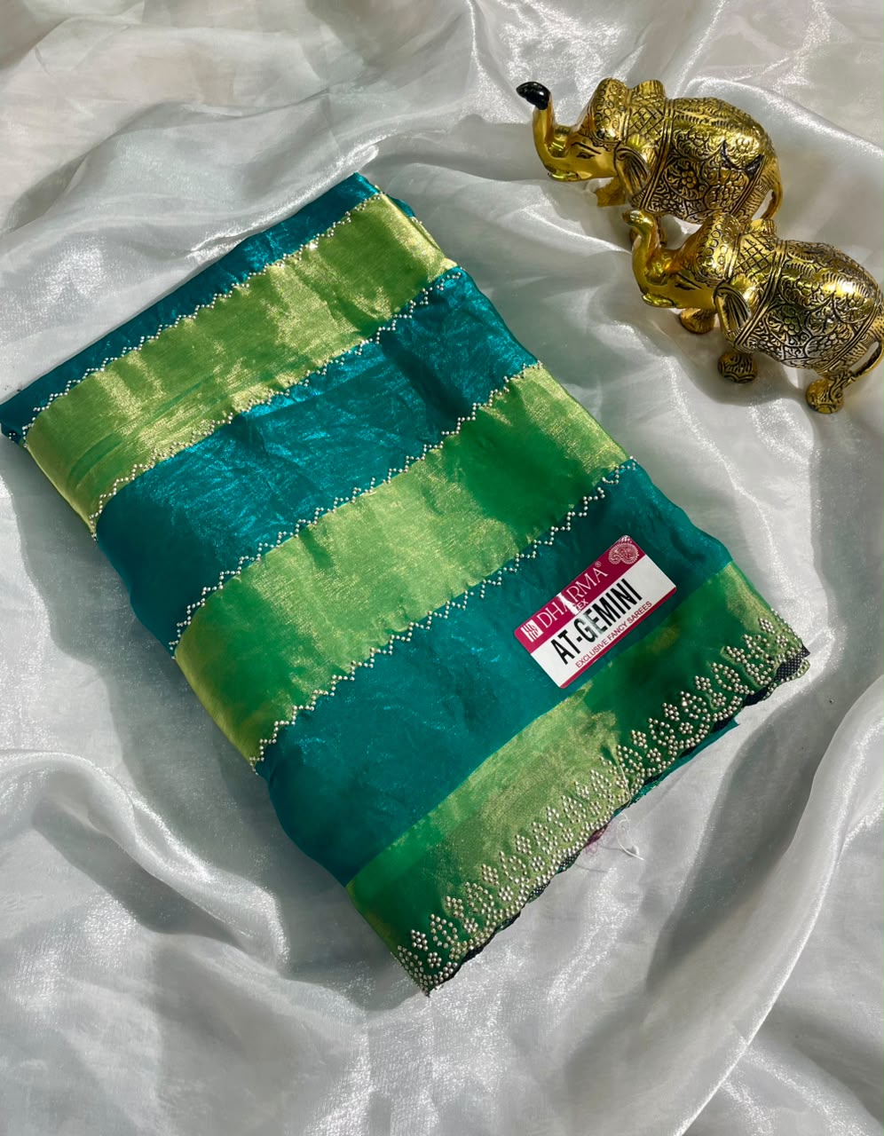 AT-GEMINI SATIN PATTA FABRIC SAREE WITH BEAUITFUL DESIGN WITH TRENDING SAREE AND SIROSKI WORK ON SAREE WITH BLOUSE