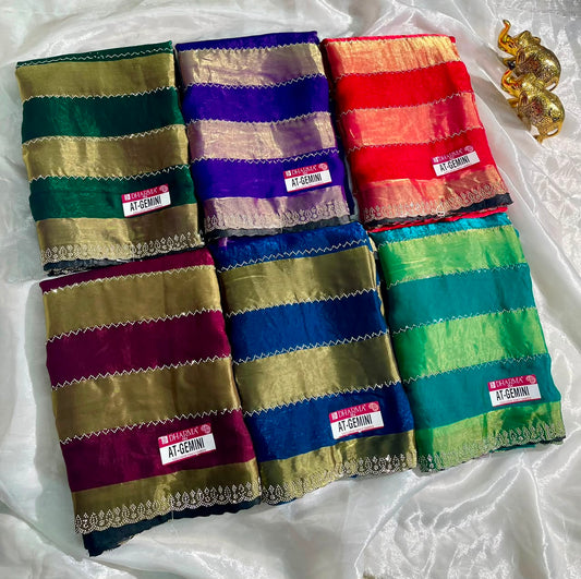 AT-GEMINI SATIN PATTA FABRIC SAREE WITH BEAUITFUL DESIGN WITH TRENDING SAREE AND SIROSKI WORK ON SAREE WITH BLOUSE