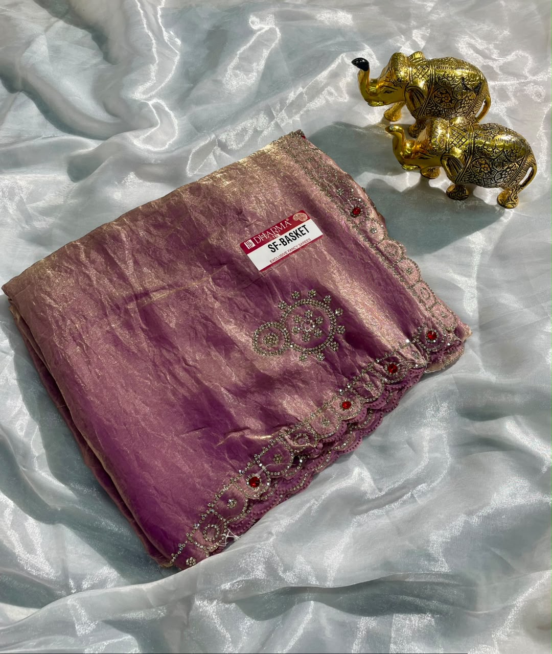 SF-BASKET FENDI SATIN FABRIC SAREE WITH BEAUTIFUL DESIGN WITH HEAVY JARKAN WORK ON SAREE WITH HEAVY BLOUSE