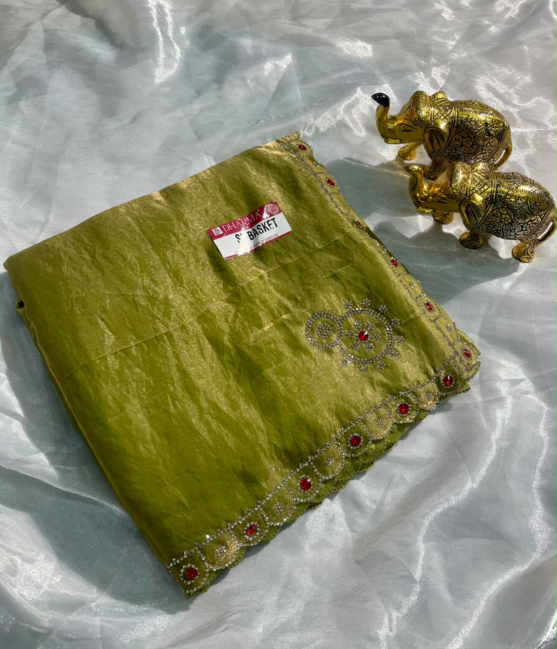 SF-BASKET FENDI SATIN FABRIC SAREE WITH BEAUTIFUL DESIGN WITH HEAVY JARKAN WORK ON SAREE WITH HEAVY BLOUSE