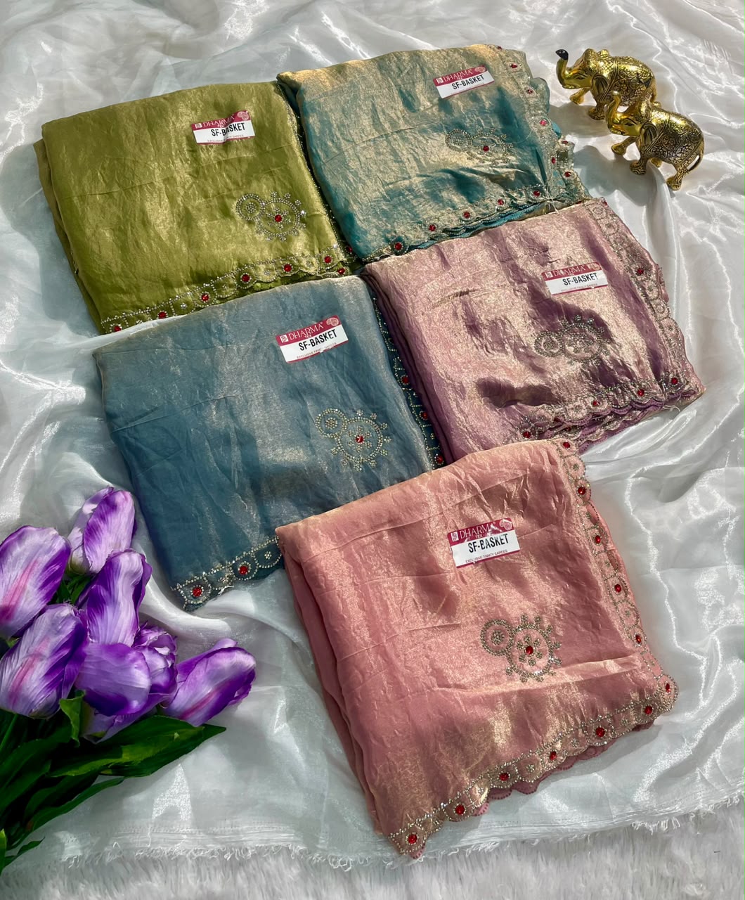 SF-BASKET FENDI SATIN FABRIC SAREE WITH BEAUTIFUL DESIGN WITH HEAVY JARKAN WORK ON SAREE WITH HEAVY BLOUSE
