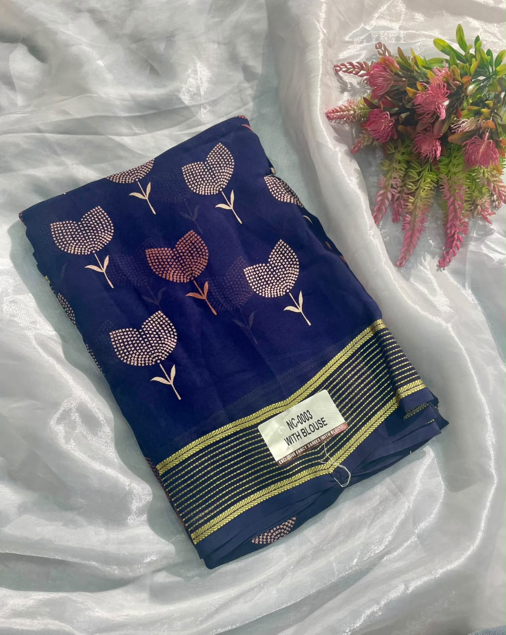 NC-0003 ZOMATO ZARI FABRIC SAREE WITH RICH PALLU PRINT WITH FLORAL DESIGN ON BODY WITH BLOUSE