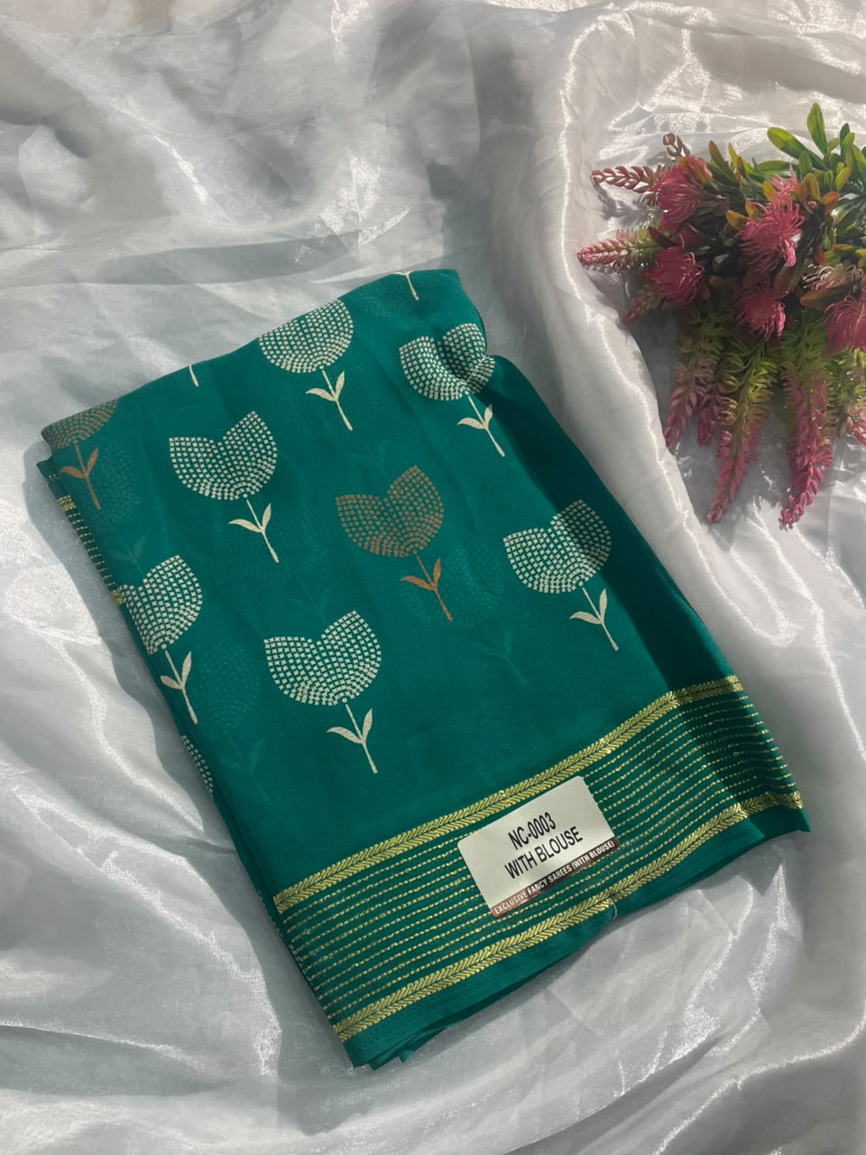 NC-0003 ZOMATO ZARI FABRIC SAREE WITH RICH PALLU PRINT WITH FLORAL DESIGN ON BODY WITH BLOUSE