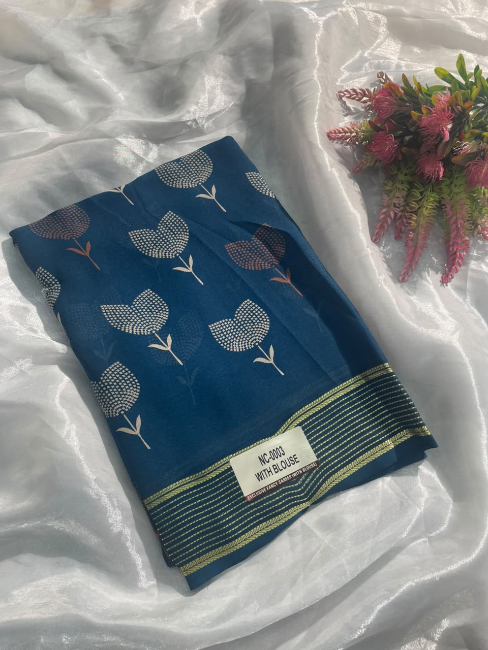 NC-0003 ZOMATO ZARI FABRIC SAREE WITH RICH PALLU PRINT WITH FLORAL DESIGN ON BODY WITH BLOUSE