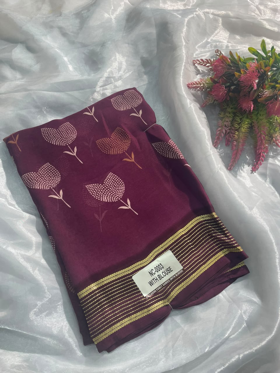 NC-0003 ZOMATO ZARI FABRIC SAREE WITH RICH PALLU PRINT WITH FLORAL DESIGN ON BODY WITH BLOUSE