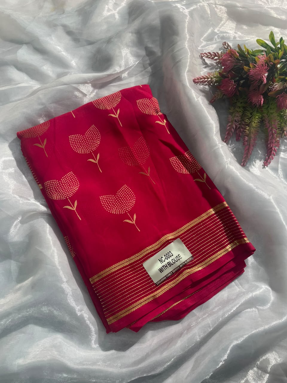 NC-0003 ZOMATO ZARI FABRIC SAREE WITH RICH PALLU PRINT WITH FLORAL DESIGN ON BODY WITH BLOUSE