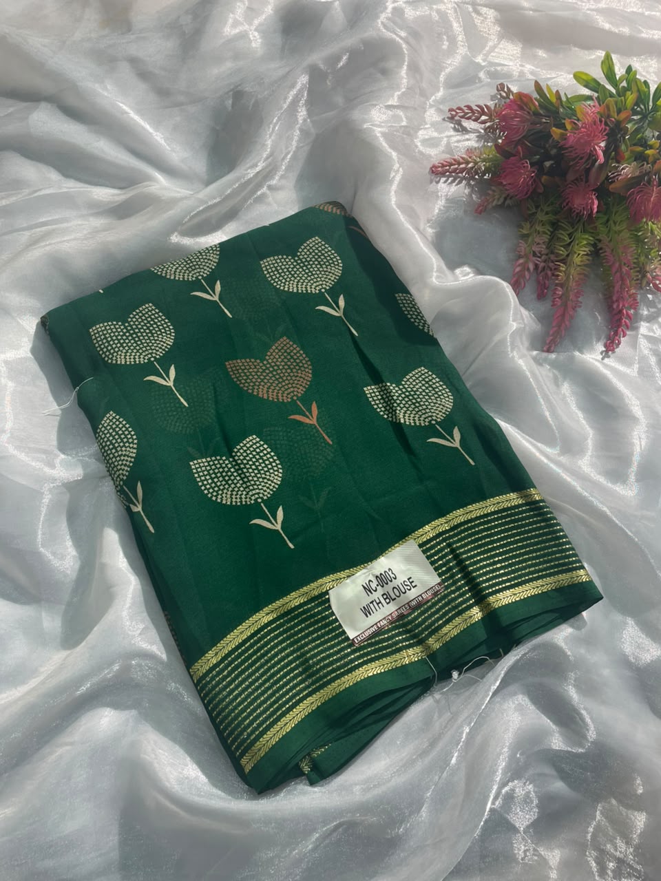 NC-0003 ZOMATO ZARI FABRIC SAREE WITH RICH PALLU PRINT WITH FLORAL DESIGN ON BODY WITH BLOUSE