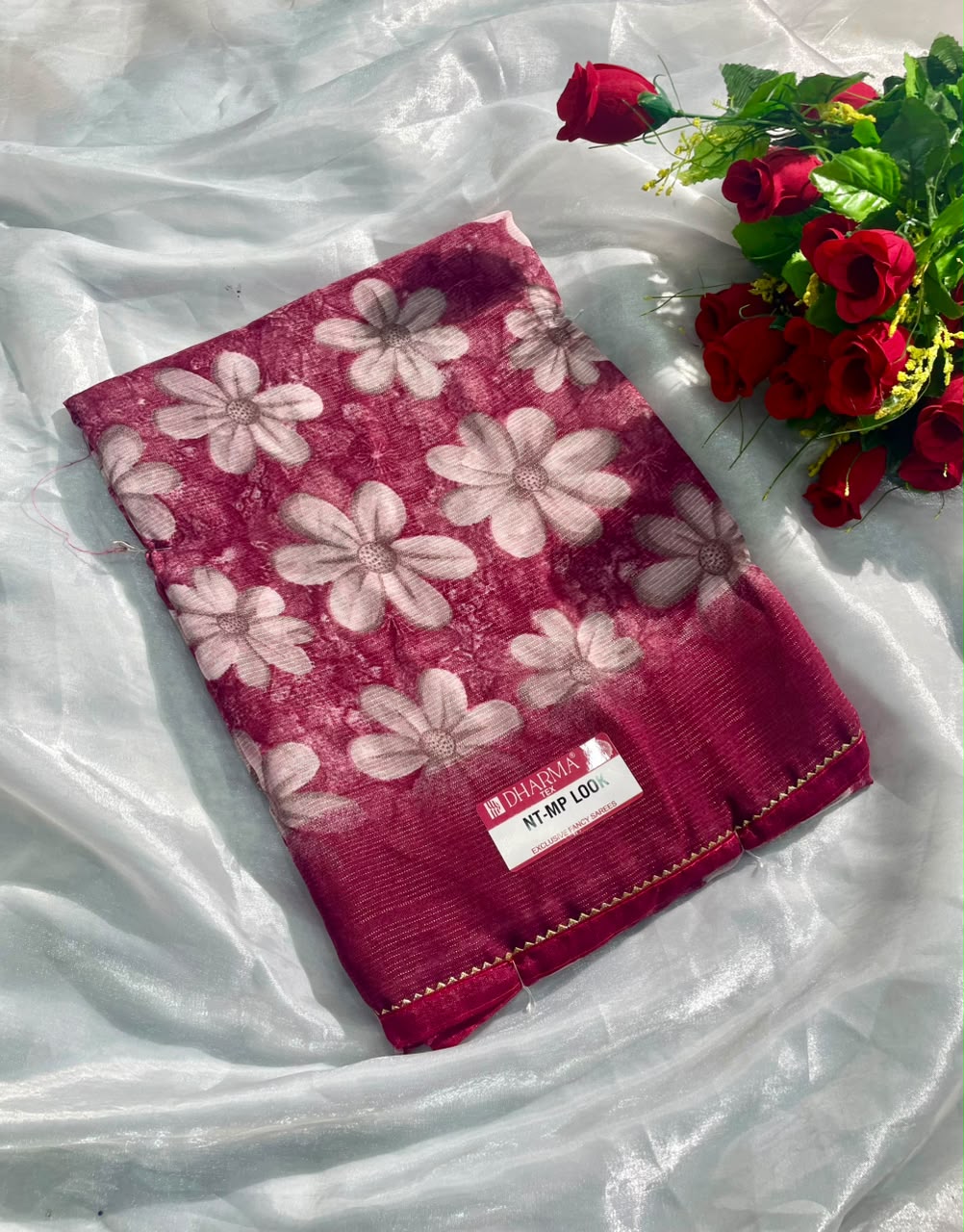 NT-MP LOOK RENIYAL FABRIC SAREE WITH BEAUTIFUL DESIGN WITH FLORAL DESIGN WITH BEAUTIFUL LACE WITH BLOUSE