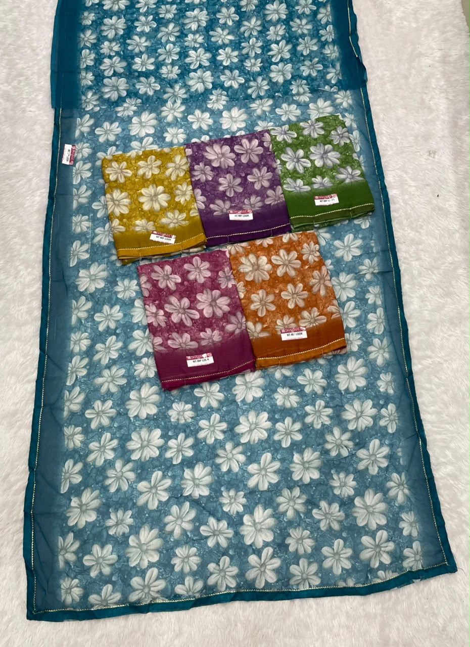 NT-MP LOOK RENIYAL FABRIC SAREE WITH BEAUTIFUL DESIGN WITH FLORAL DESIGN WITH BEAUTIFUL LACE WITH BLOUSE