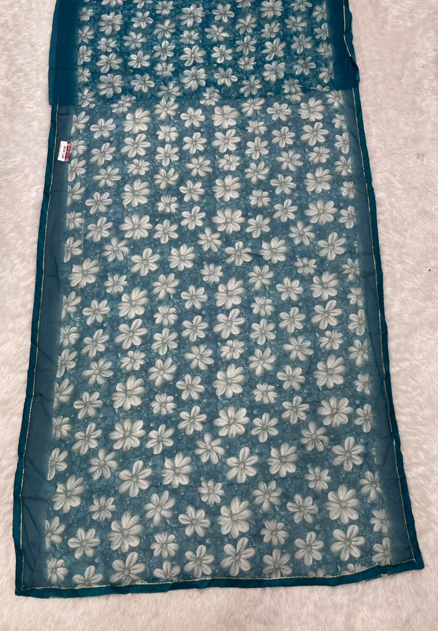 NT-MP LOOK RENIYAL FABRIC SAREE WITH BEAUTIFUL DESIGN WITH FLORAL DESIGN WITH BEAUTIFUL LACE WITH BLOUSE