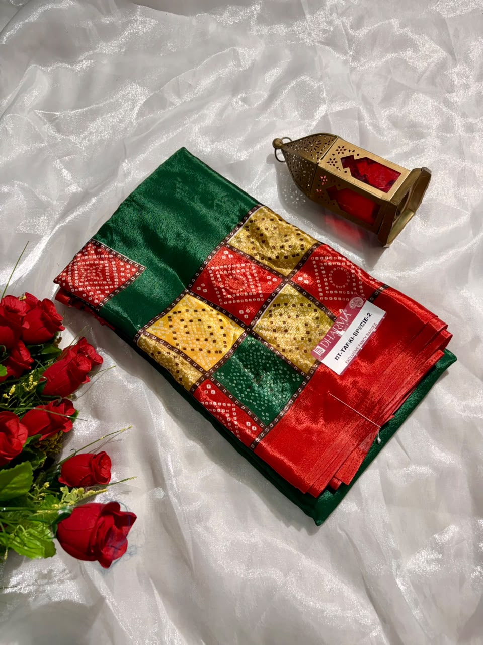 NT-TARKI SPECIAL-2 BRIGHT MOSS FABRIC SAREE WITH BANDHANI DESIGN WITH BEAUTIFUL DESIGN WITH BLOUSE