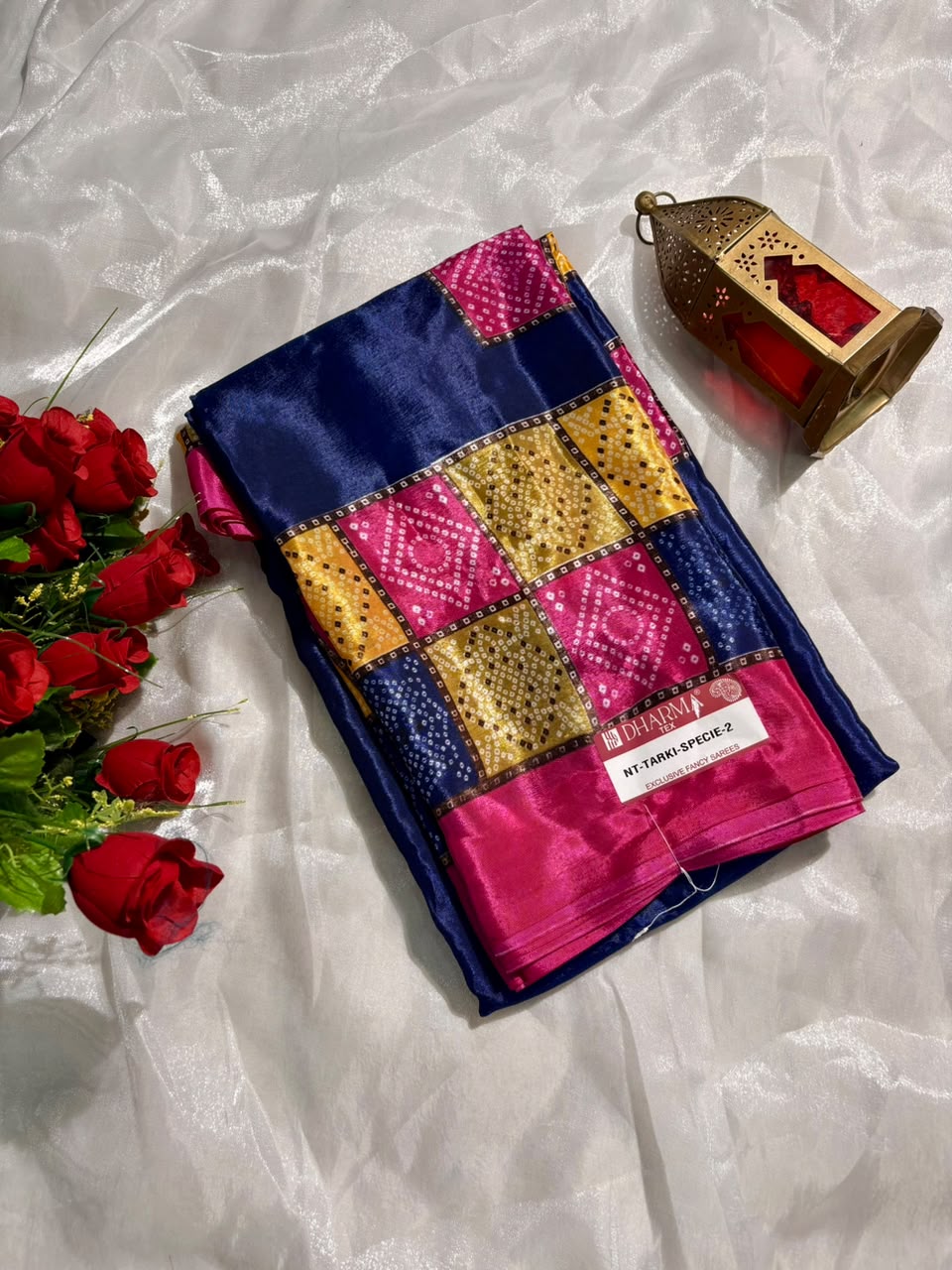 NT-TARKI SPECIAL-2 BRIGHT MOSS FABRIC SAREE WITH BANDHANI DESIGN WITH BEAUTIFUL DESIGN WITH BLOUSE