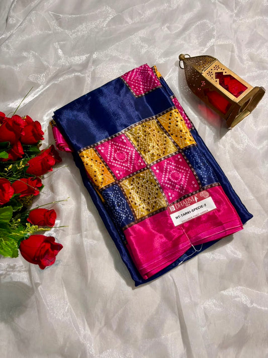 NT-TARKI SPECIAL-2 BRIGHT MOSS FABRIC SAREE WITH BANDHANI DESIGN WITH BEAUTIFUL DESIGN WITH BLOUSE