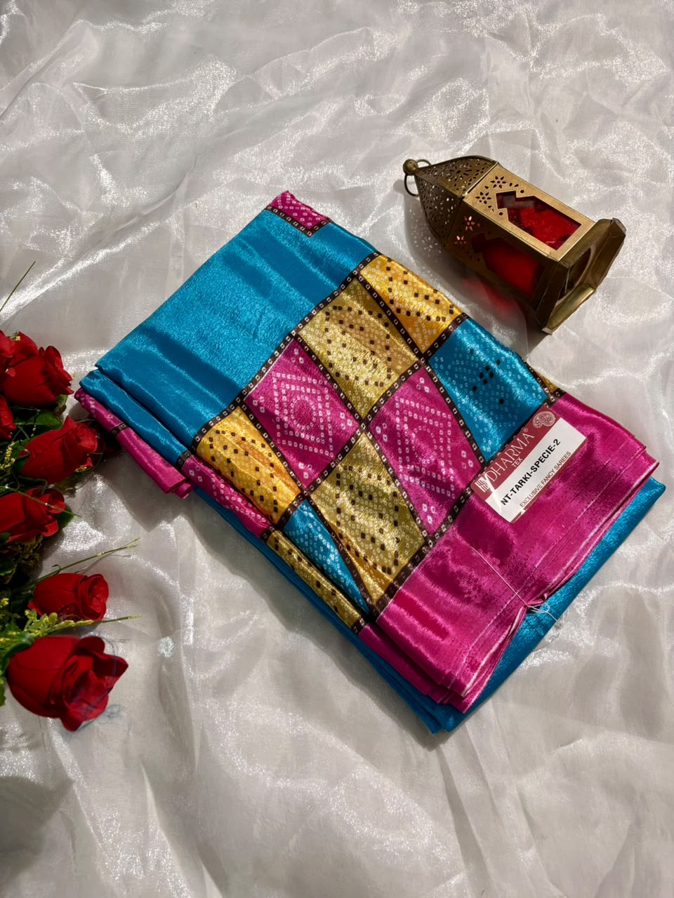 NT-TARKI SPECIAL-2 BRIGHT MOSS FABRIC SAREE WITH BANDHANI DESIGN WITH BEAUTIFUL DESIGN WITH BLOUSE