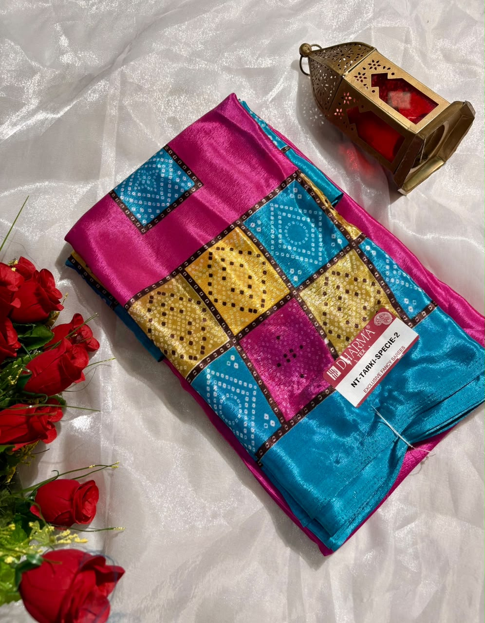 NT-TARKI SPECIAL-2 BRIGHT MOSS FABRIC SAREE WITH BANDHANI DESIGN WITH BEAUTIFUL DESIGN WITH BLOUSE