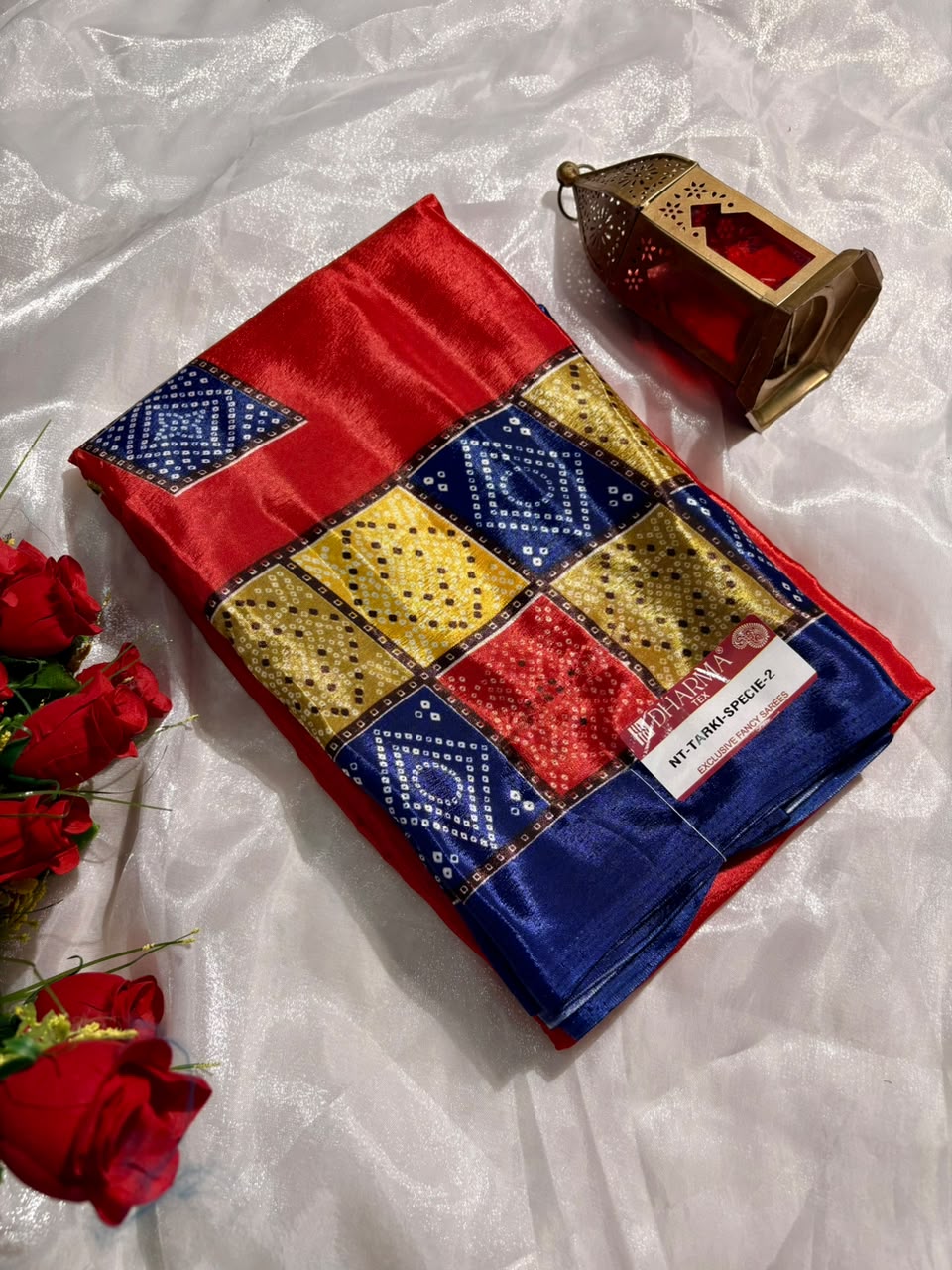 NT-TARKI SPECIAL-2 BRIGHT MOSS FABRIC SAREE WITH BANDHANI DESIGN WITH BEAUTIFUL DESIGN WITH BLOUSE