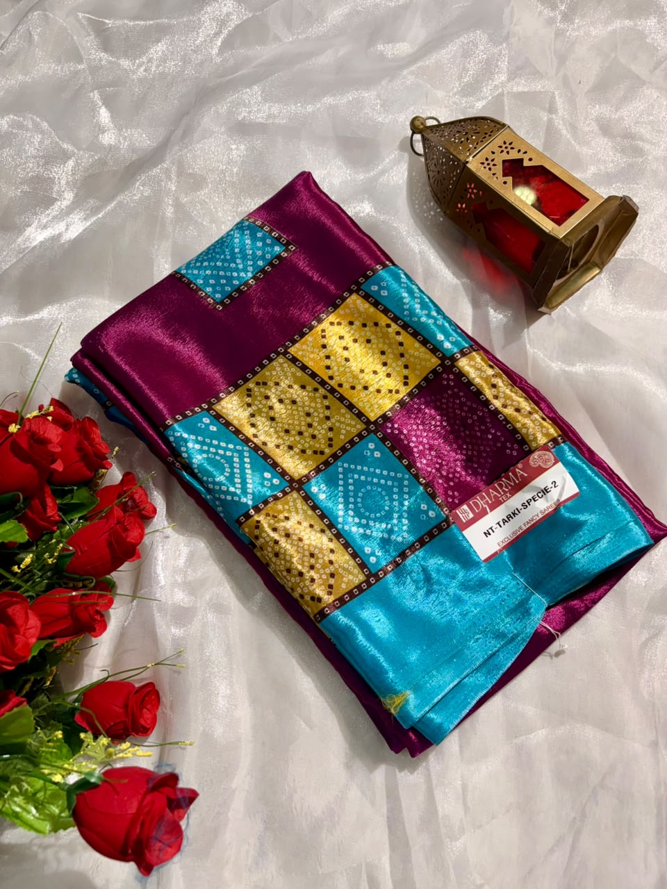 NT-TARKI SPECIAL-2 BRIGHT MOSS FABRIC SAREE WITH BANDHANI DESIGN WITH BEAUTIFUL DESIGN WITH BLOUSE