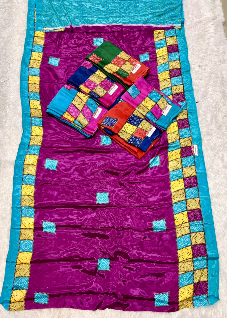 NT-TARKI SPECIAL-2 BRIGHT MOSS FABRIC SAREE WITH BANDHANI DESIGN WITH BEAUTIFUL DESIGN WITH BLOUSE