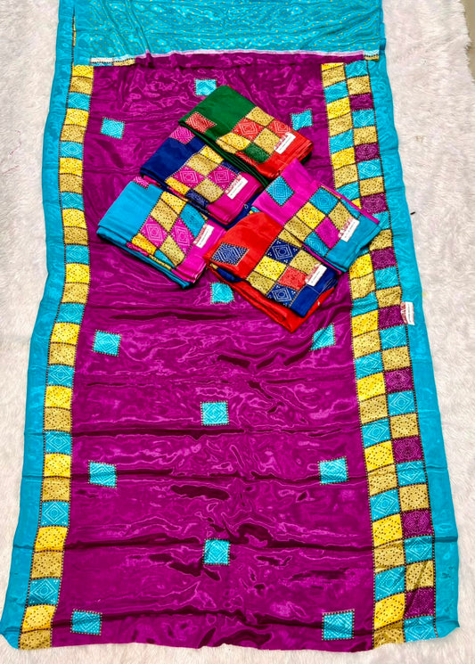 NT-TARKI SPECIAL-2 BRIGHT MOSS FABRIC SAREE WITH BANDHANI DESIGN WITH BEAUTIFUL DESIGN WITH BLOUSE