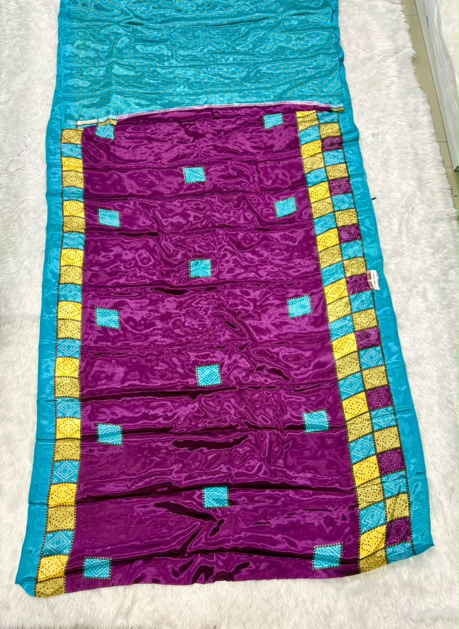 NT-TARKI SPECIAL-2 BRIGHT MOSS FABRIC SAREE WITH BANDHANI DESIGN WITH BEAUTIFUL DESIGN WITH BLOUSE