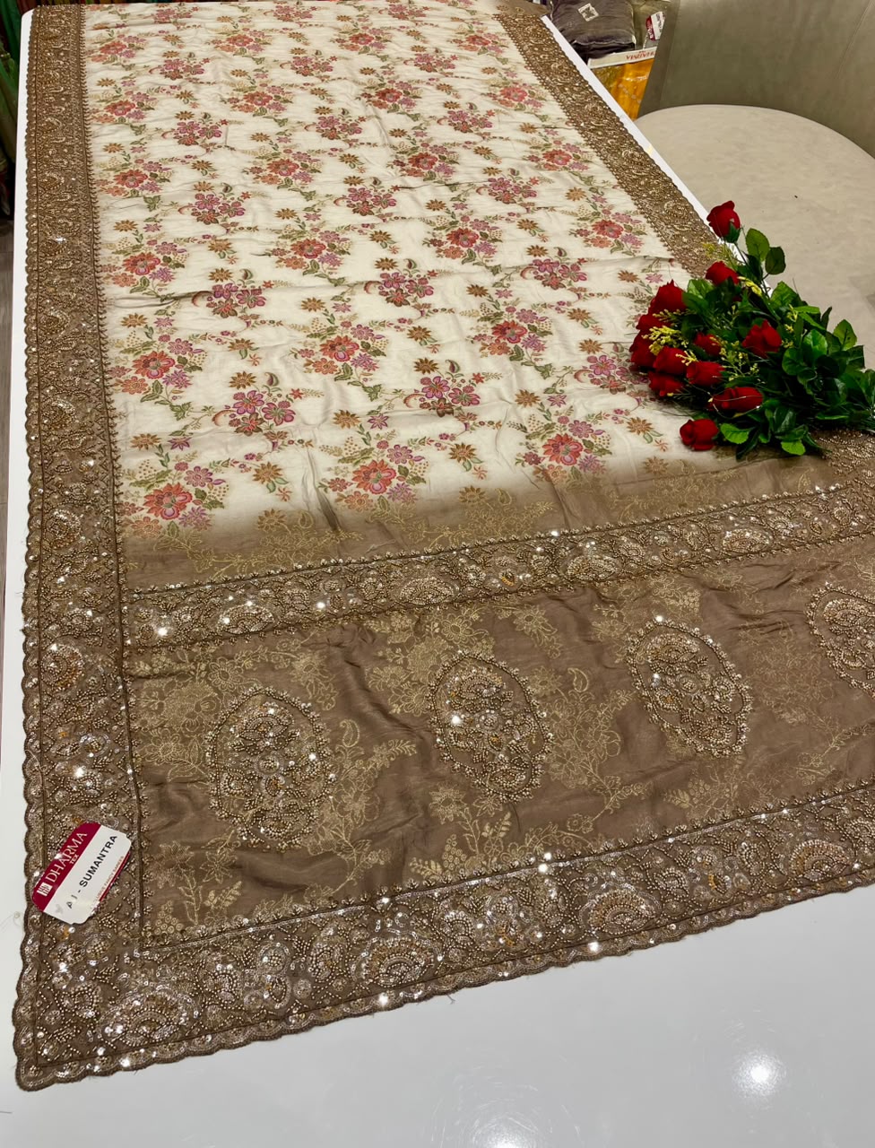 AJ-SUMANTRA VISCOS SILK FABRIC SAREE WITH BEAUTIFUL DESIGN WITH BEADS WORK WITH SEQUENCE WORK WITH JARKAN WORK WITH THREAD WORK WITH HEAVY BLOUSE