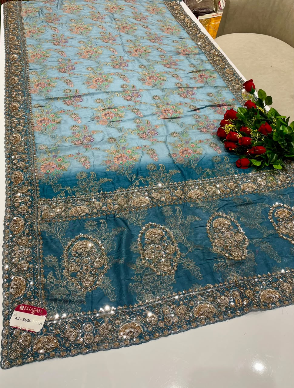 AJ-SUMANTRA VISCOS SILK FABRIC SAREE WITH BEAUTIFUL DESIGN WITH BEADS WORK WITH SEQUENCE WORK WITH JARKAN WORK WITH THREAD WORK WITH HEAVY BLOUSE
