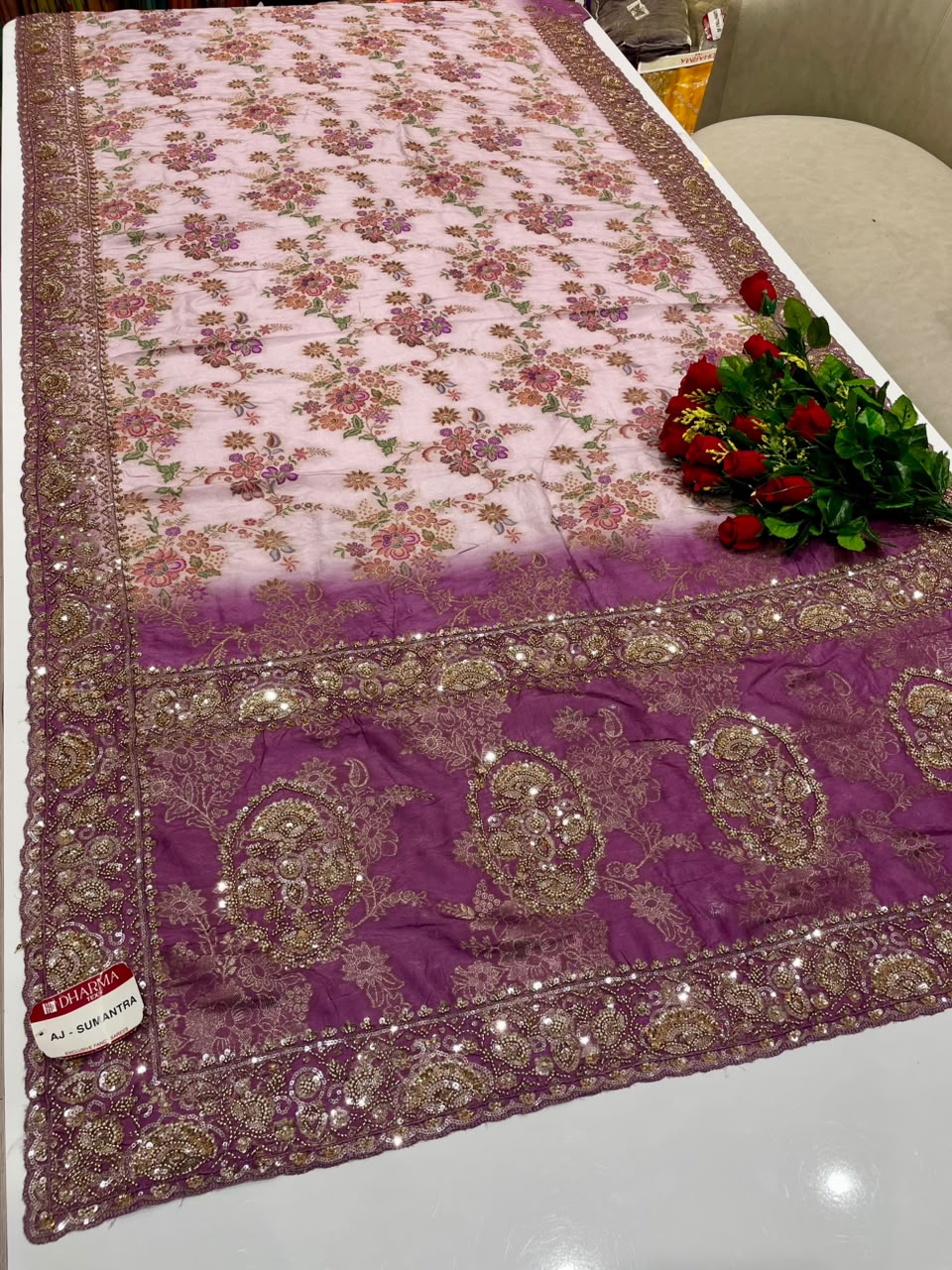 AJ-SUMANTRA VISCOS SILK FABRIC SAREE WITH BEAUTIFUL DESIGN WITH BEADS WORK WITH SEQUENCE WORK WITH JARKAN WORK WITH THREAD WORK WITH HEAVY BLOUSE